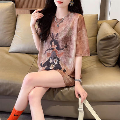 着回し力抜群 絞り染め アバンギャルド プリント 3色選択 半袖Tシャツ＜F-8575＞