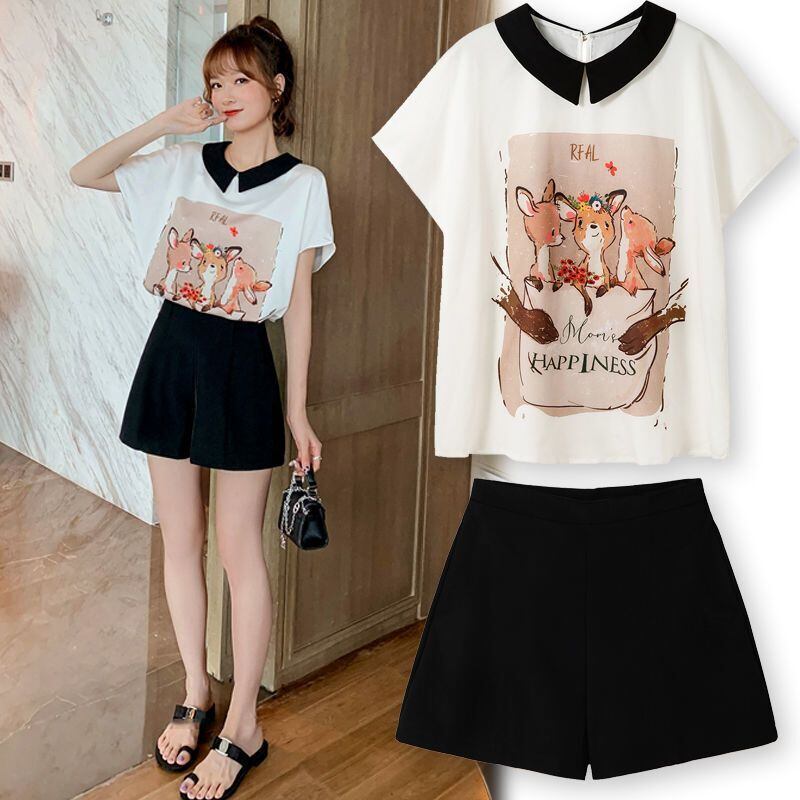 美人度アップ シフォン スウィート 半袖 Tシャツ ショートパンツ セットアップ ＜F-9234＞