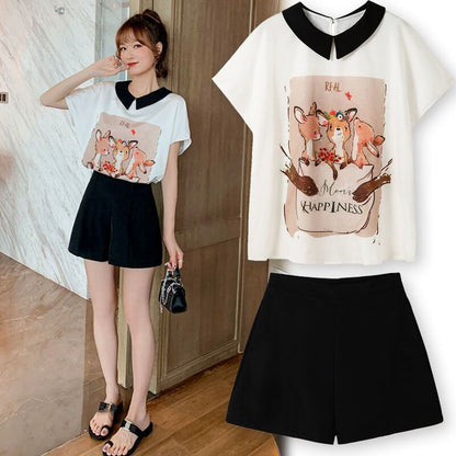 美人度アップ シフォン スウィート 半袖 Tシャツ ショートパンツ セットアップ ＜F-9234＞