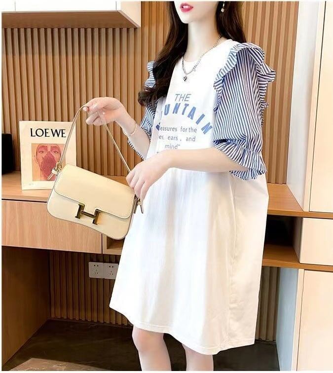 夏新作   スカラップスリーブ Tシャツ ゆったり 5分袖 ＜F-2854＞