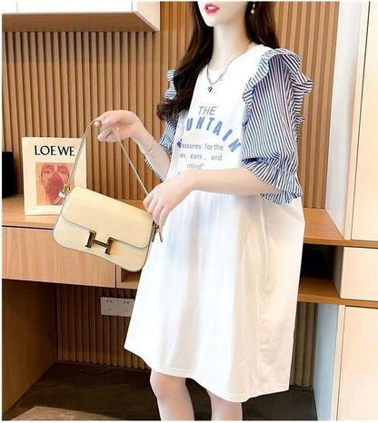 夏新作   スカラップスリーブ Tシャツ ゆったり 5分袖 ＜F-2854＞
