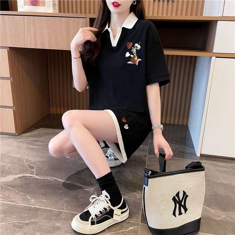 定番シンプル 切り替え カジュアル 半袖Ｔシャツⅹパンツセット全3色 <F-8267>