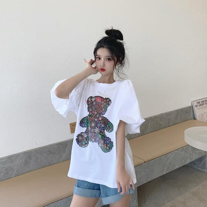 キュート プリント ファッション ゆったり 全4色 半袖 Tシャツ＜F-11521＞