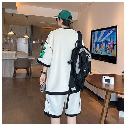 早い者勝ち カジュアル ファッション 切り替え 全3色 半袖ＴシャツⅹパンツセットF-8950