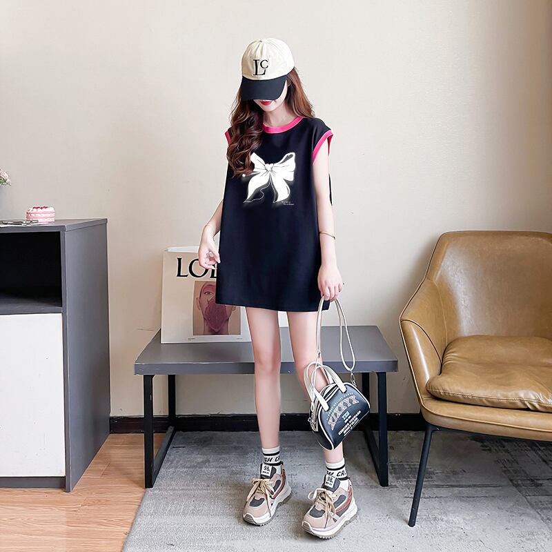 超人気 プリント全4色 軽い生地が夏にぴったり！ ノースリーブ Tシャツ カットソー＜F-9075＞