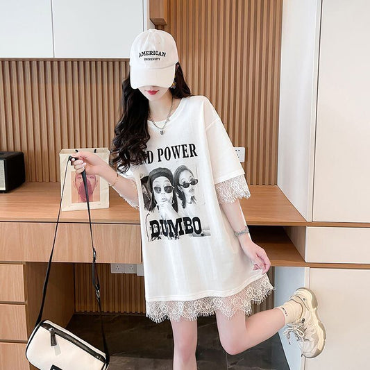 売り切れ必至 レース ファッション 切り替え ゆったり 半袖Tシャツ＜F-8480＞