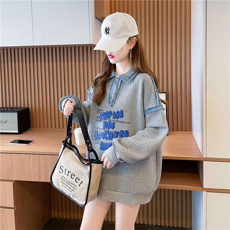 【裏起毛】お勧めポロネック英字ロゴ厚手スウェット   グレートップス＜F-4748＞