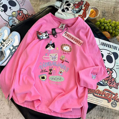 新商品 大人可愛い 求めてたデザイン 肌触り抜群 プリント 5色選択 TシャツF-9369