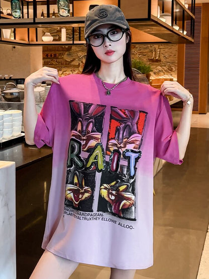 絶対欲しい グラデーション 特別デザイン プリント 半袖 Tシャツ <F-9053>