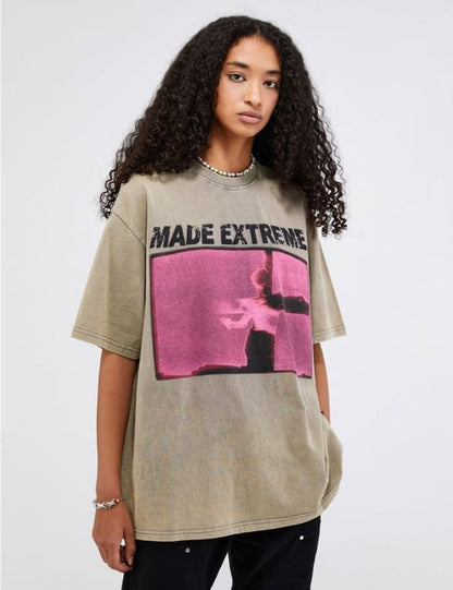 アメリカのストリートタイドブランド   レトロロックプリント半袖Tシャツ<F-2892>