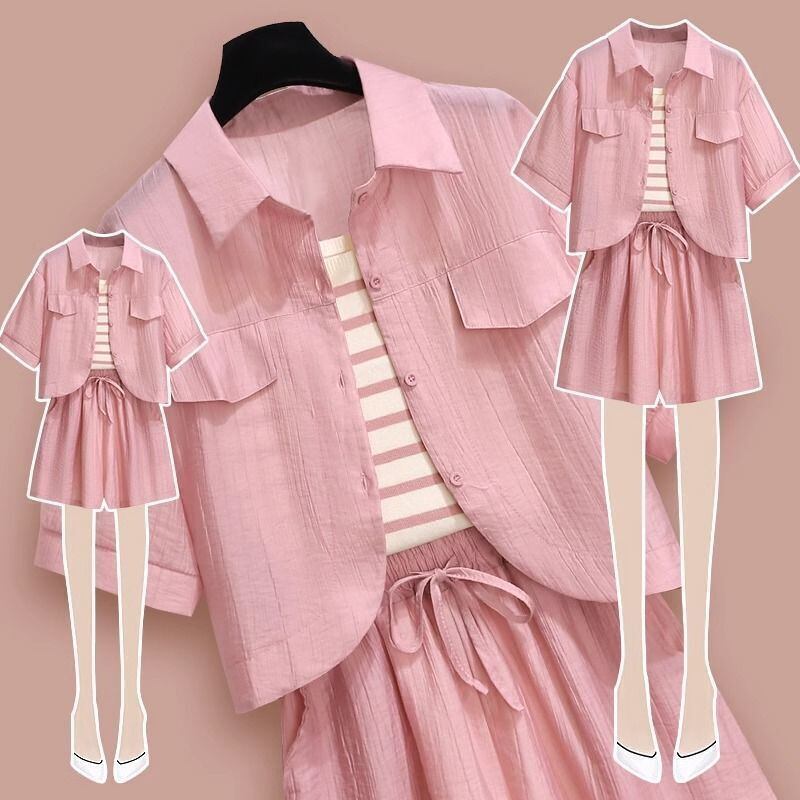 定番シンプル 紫外線対策 上品 全3色 シャツ+パンツセット ＜F-8655＞
