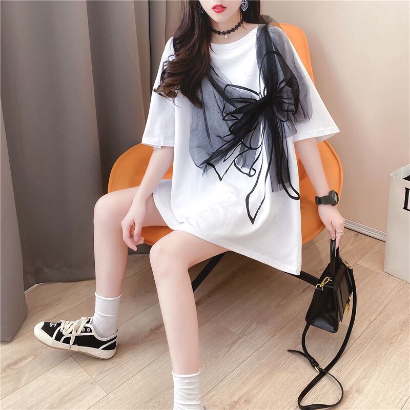美人度アップ リボン スウィート プリント全2色 半袖TシャツF-8726