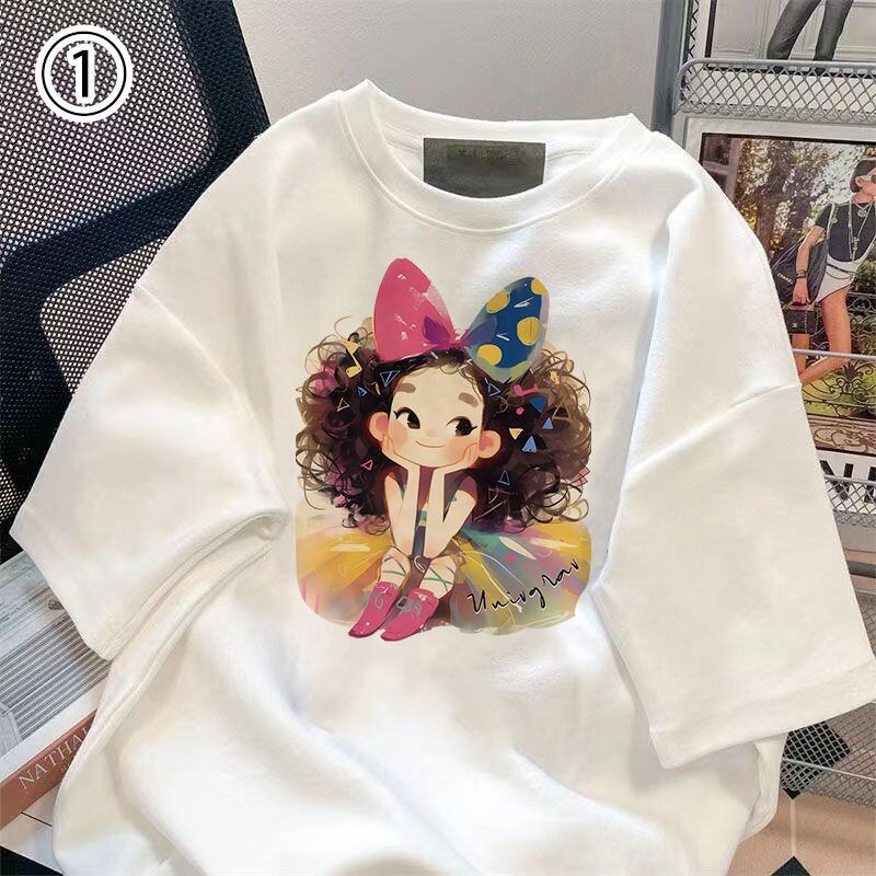 大人可愛い カジュアル 定番シンプル プリント 6種選択可 半袖TシャツF-8906