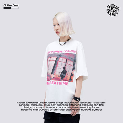 タイドブランド   ロックアメリカンストリートレタープリント半袖Tシャツ<F-2903>
