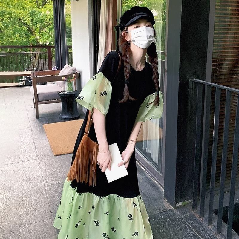 【半額！期間限定！！】話題沸騰中 スウィート 新作 切り替え 花柄 半袖 ワンピース＜F-8177＞