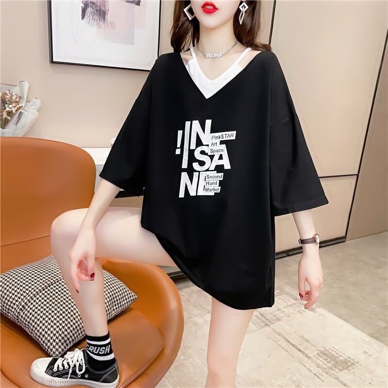 売れ筋   Vネック ゆったり 着せ 半袖 Tシャツ ＜F-2005＞