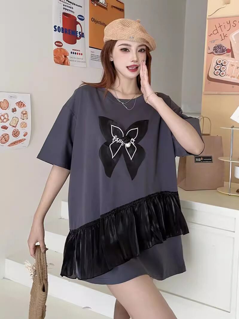 絶対欲しい 切り替え キュート プリントゆったり 半袖Tシャツ 全5色＜F-8271＞