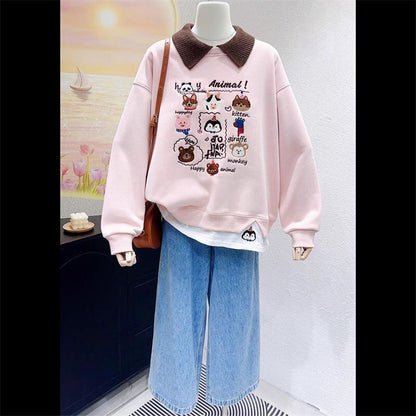 【裏起毛】存在感抜群 レイヤード風 トレンドアイテム 刺繍 パーカーF-10698