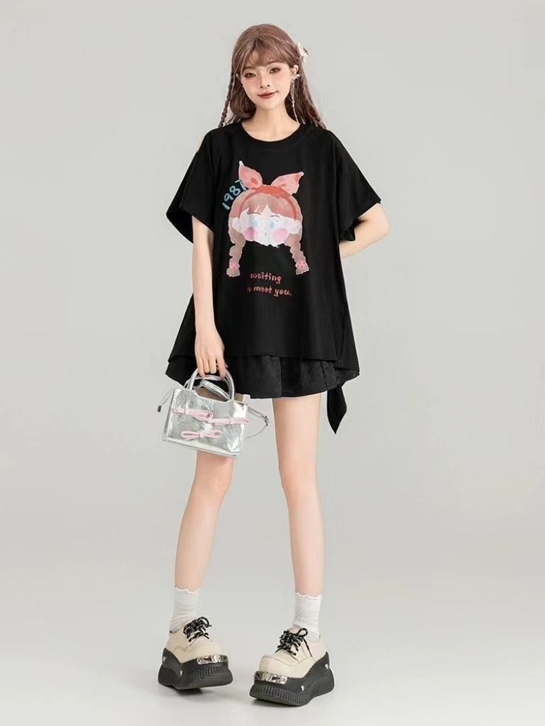 着回し力抜群 ゆったり ファッション感満々 ロング丈 2色半袖Tシャツ＜F-11068＞