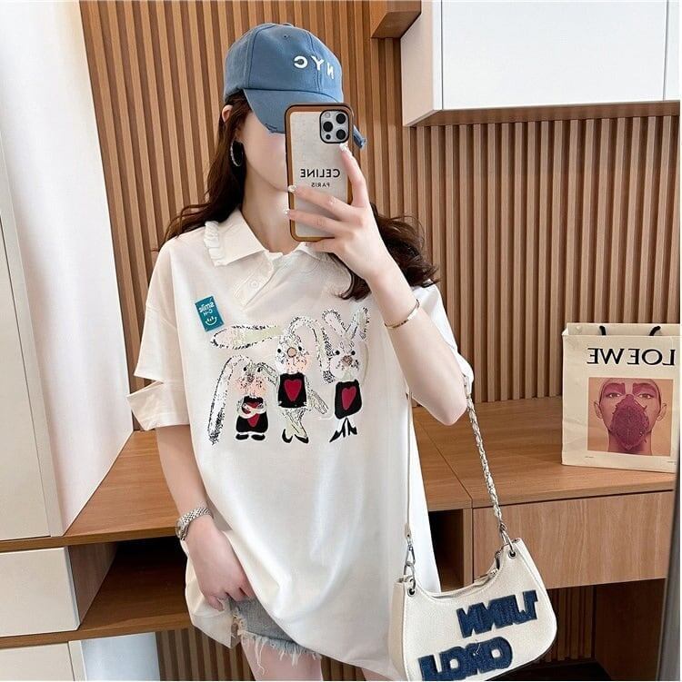 美人度アップ   可愛いウサギちゃん Tシャツ ゆったり半袖 ＜F-2956＞