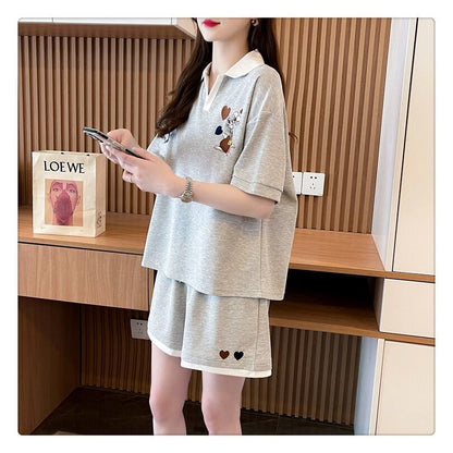定番シンプル 切り替え カジュアル 半袖Ｔシャツⅹパンツセット全3色 <F-8267>