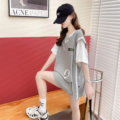 おすすめ アバンギャル 大活躍 ドレイヤード風 切り替え 全2色 半袖TシャツF-8752