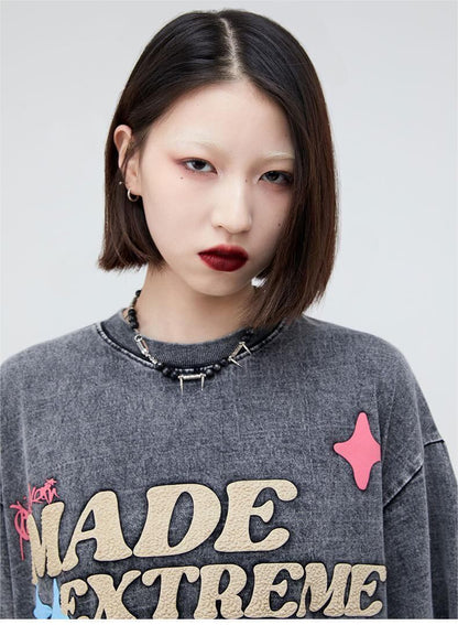 ストリートトレンドのレターファンプリント半袖Tシャツ<F-2906>