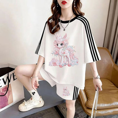 通気性 プリント Tシャツ＋パンツ セットアップ F-13240