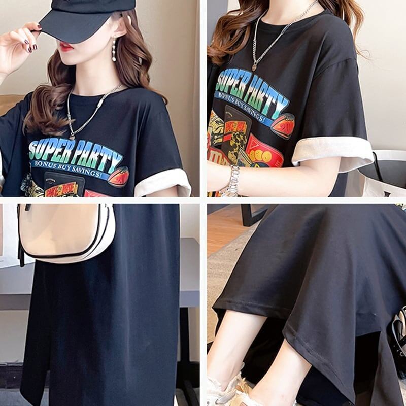 スタイリッシュ プリント 一目惚れ Tシャツ カットソー ワンピース＜F-3575＞