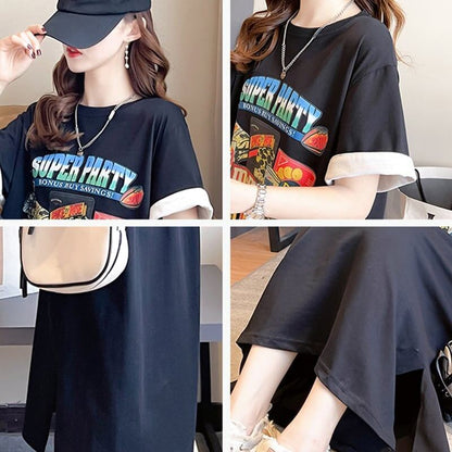 スタイリッシュ プリント 一目惚れ Tシャツ カットソー ワンピース＜F-3575＞