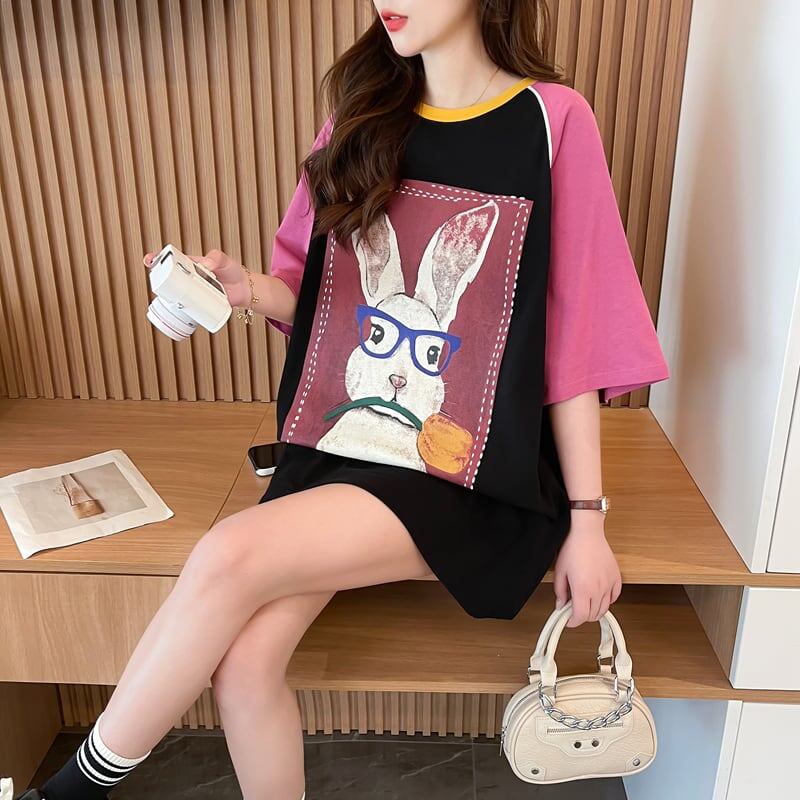絶対欲しい プリント 個性派 切り替え 全2色 半袖 Tシャツ ＜F-8545＞