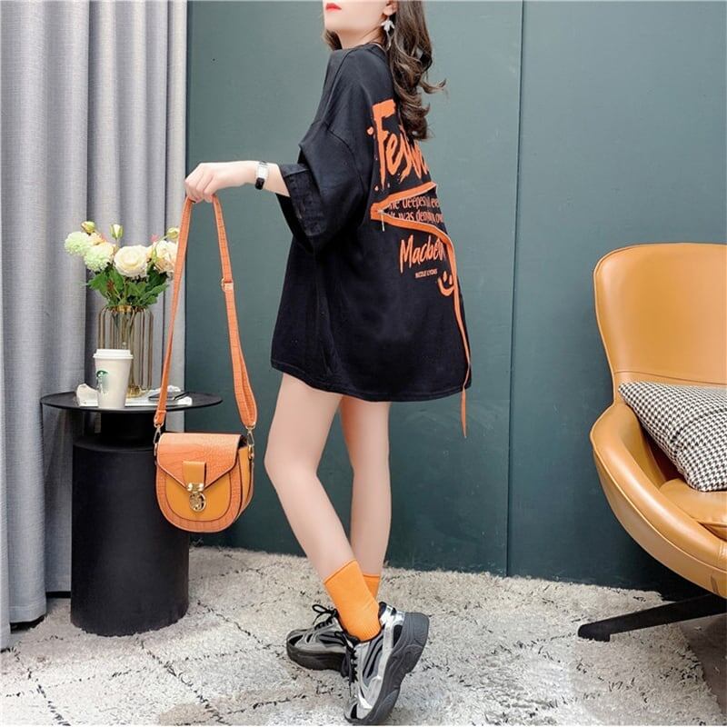 デザイン感 切り替え チャーミング プリント Tシャツ カットソー＜F-3578＞