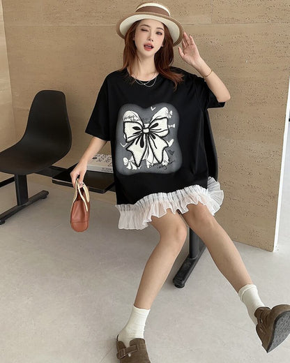 今季マストバイ プリントゆったり 切り替え 半袖Tシャツ 全4色＜F-8256＞