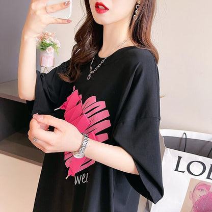 柔らかくて優しい印象 ゆったり ファッション感満々 ロング丈 3色半袖Tシャツ＜F-9206＞