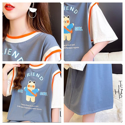 デザインセンス漫画フェイクツーピース半袖Tシャツ<F-3037>