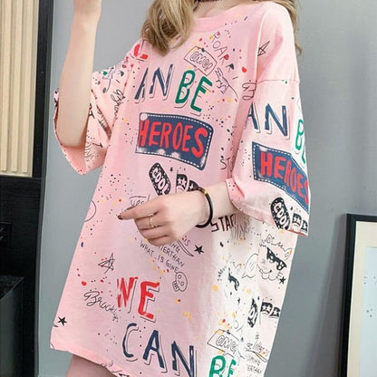 スタイリッシュ 切り替え 一目惚れ プリント Tシャツ カットソー＜F-3540＞