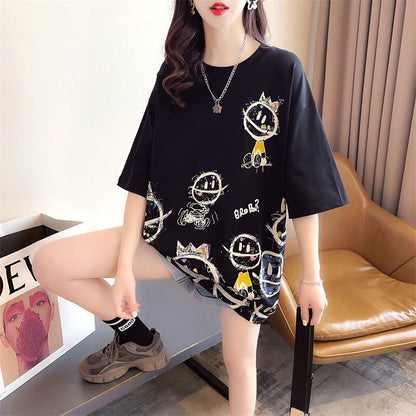 新商品 大人可愛い 大活躍 カジュアル キュートプリント 全2色 半袖Tシャツ＜F-8595＞