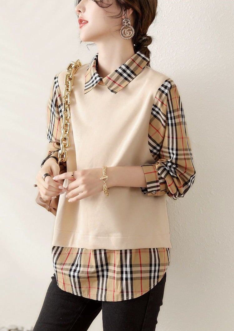 【人気急上昇中！】売り切れ必至 チェック柄 柔らかくて優しい印象 レイヤード風 シャツ ＜F-9286＞
