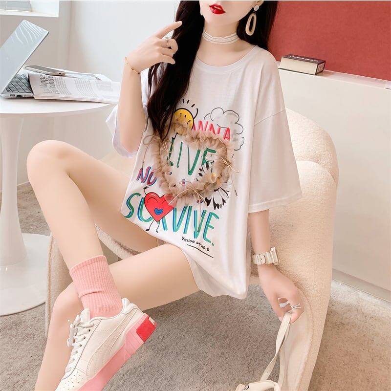 デザイン感   チャーミング Tシャツ カットソー＜F-3529＞