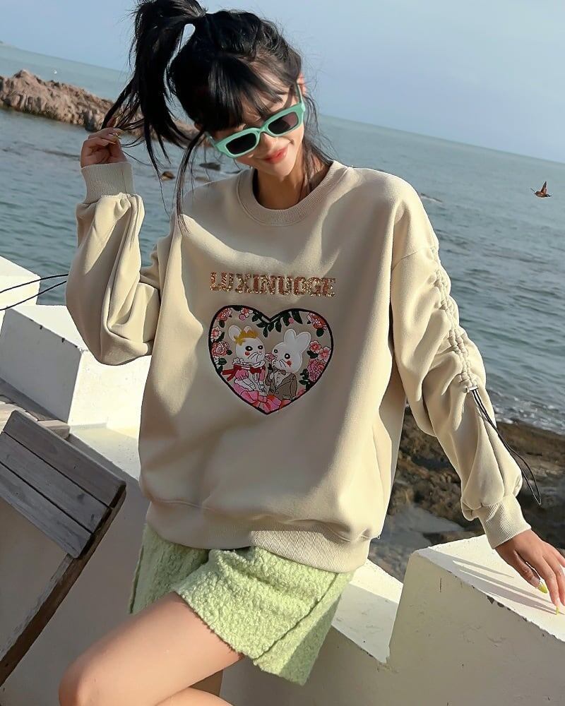 【裏起毛】超人気商品可愛いウサギちゃんロゴスウェット全6色<F-4598>