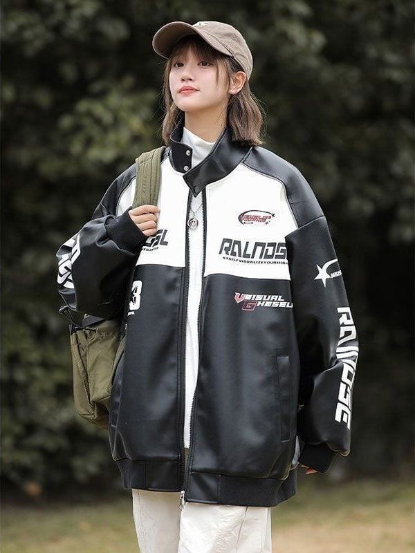 カジュアル 2色選択 切り替え 厚みパッド入り レザー男女兼用 ジャケット F-10494