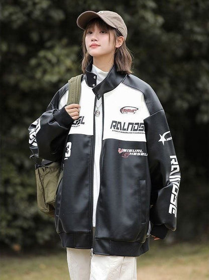 カジュアル 2色選択 切り替え 厚みパッド入り レザー男女兼用 ジャケット F-10494