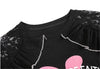 レースステッチアイスシルクニットルーズラビットプリント半袖Tシャツ<F-5038>