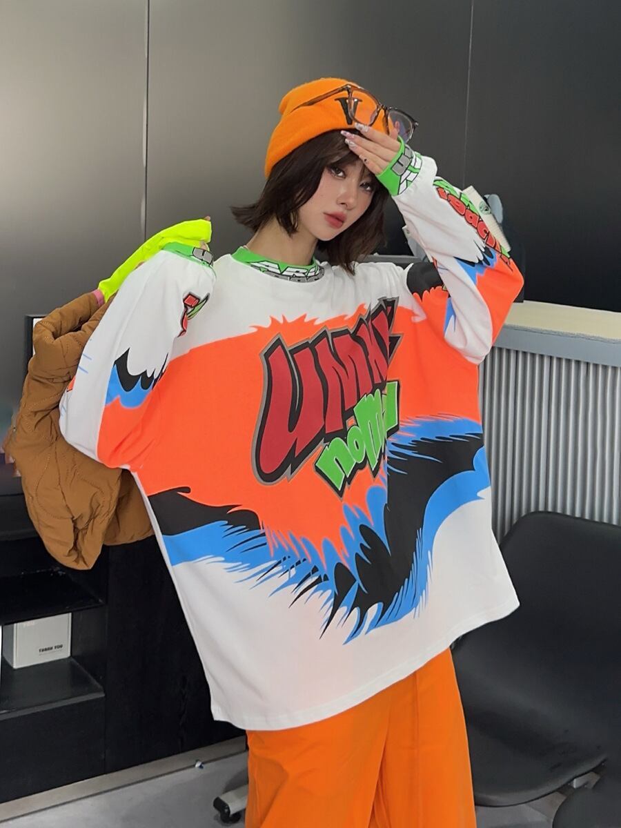 着回し力抜群 アバンギャルド 個性的なデザイン プリント全2色 TシャツF-9225