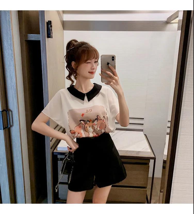 美人度アップ シフォン スウィート 半袖 Tシャツ ショートパンツ セットアップ ＜F-9234＞