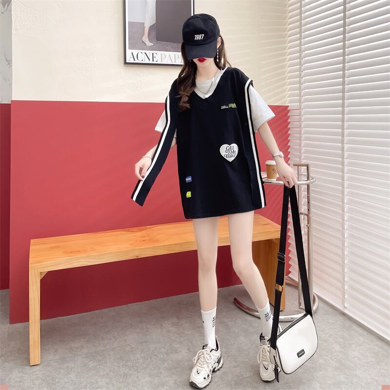 おすすめ アバンギャル 大活躍 ドレイヤード風 切り替え 全2色 半袖TシャツF-8752