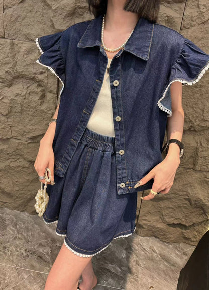 大好評 ファッション 売り切れ必至 2色選択 デニム 半袖 Tシャツ+ 短いスカート セットアップ ＜F-8992＞