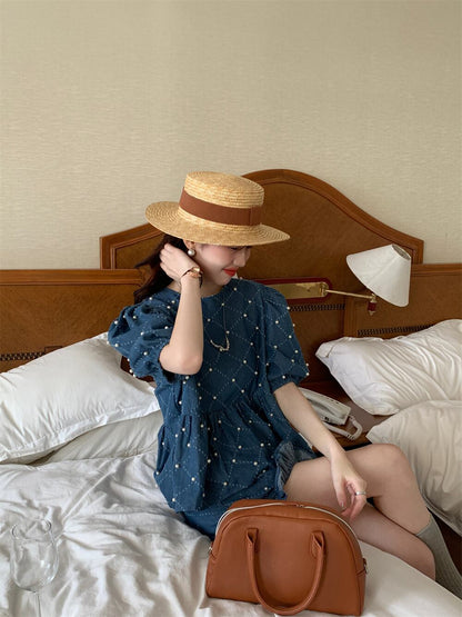 定番シンプル ファッション 個性派 デニム 半袖Ｔシャツⅹパンツセット<isf-11702>