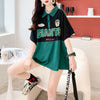 ファッションカジュアルネットレッドルーズポロカラー半袖Tシャツ<F-2856>