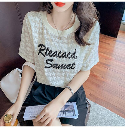 【半額！期間限定！！】大活躍 シフォン 定番シンプル 刺繍 全3色 Tシャツ カットソー ＜F-8601＞